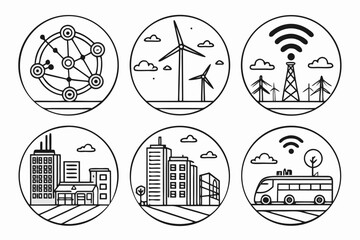 Smart city and technology icons isolated on white background