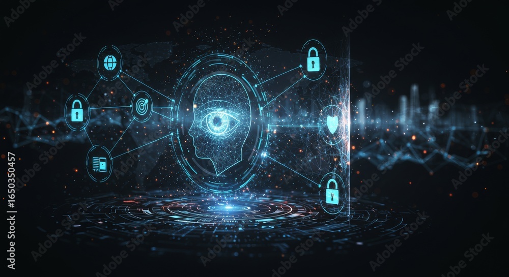 Poster global identity security - futuristic illustration of global identity security and data protection, 
