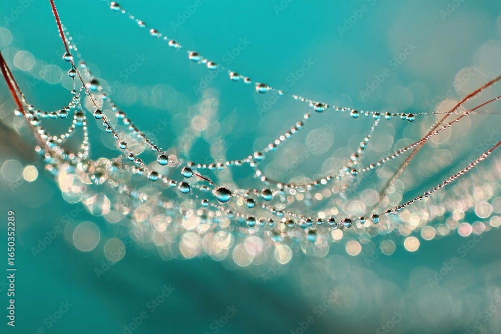 Aufkleber morning dew drops create a delicate pattern on a spider web in a serene natural setting during the b
