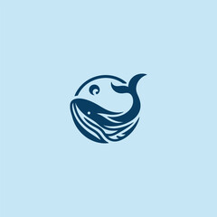 Naklejka premium Abstract whale logo in elegant and simple minimalist design.
