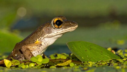 Obraz premium Close-up frog in water plants