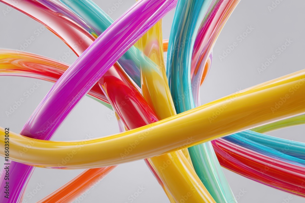 Poster colorful abstract rendering of tangled tubes in a dynamic composition showcasing vibrant hues and in