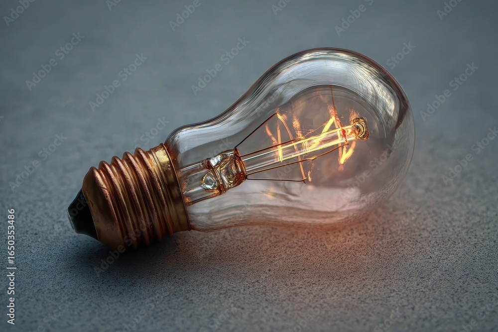 Poster unique ampoule design with warm glow displayed on textured surface in a creative setting capturing t