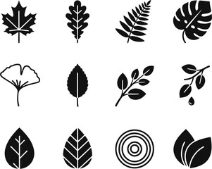 Botanical Leaf Icon Assortment Natural Element Silhouettes for Organic and Eco-Themed Design Projects