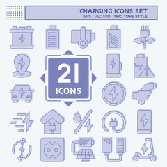 Icon Set Charging. related to Education symbol. two tone style. design editable