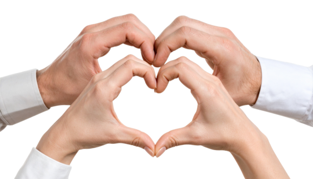 Romantic couple heart shape hand unique style isolated on white background