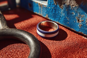 Close-up of fitness ring on reddish track