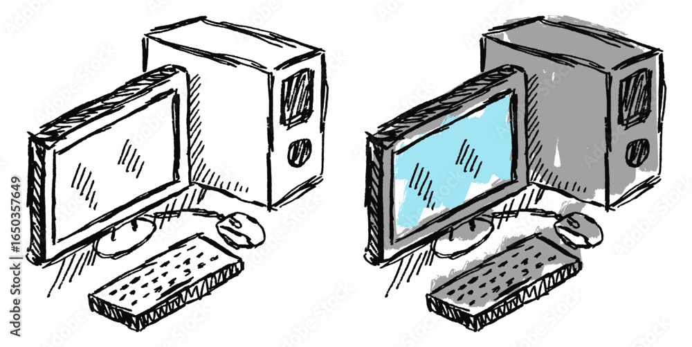 Poster grunge sketch computer vector. a hand-drawn, messy style for technology and digital concepts. ideal 