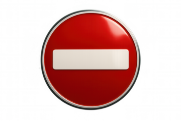 No entry prohibition sign rendered in 3d, blocking access with bold red graphic against transparent backdrop