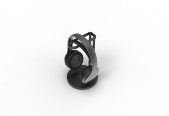 headphone with stand top view with shadow 3d render