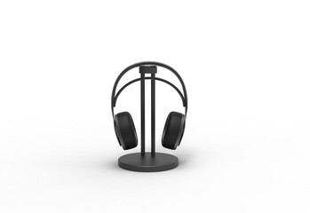 Headphone with stand front view with shadow 3d render