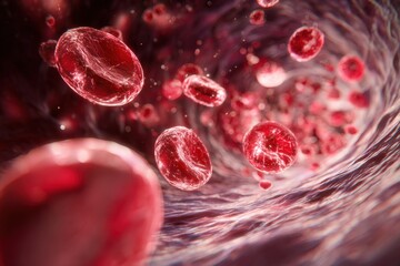 Exploring the inner workings of a blood vessel with streaming red blood cells moving rapidly through the circulatory system