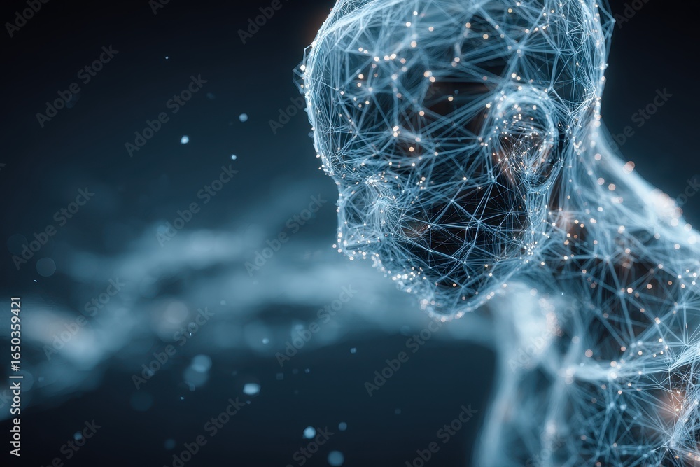 Poster virtual representation of artificial intelligence showcasing a network of interconnected data points