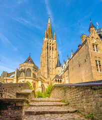 Stunning brick gothic Church of Our Lady, view from the eastern (apse) side, Bruges (Brugge), East...