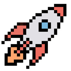 Pixel rocket icon vector. A retro 8-bit style design of a rocket. Ideal for startup, technology, and space exploration concepts