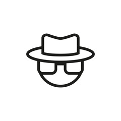 Incognito and privacy icon with hat and glasses outline. Vector illustration.