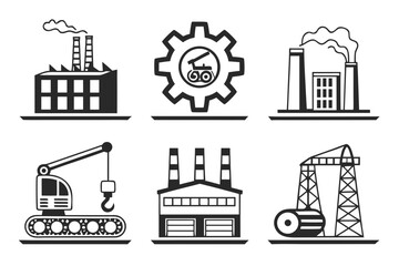 Set of industrial factory and construction icons isolated on white background