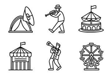 Set of carnival and music icons isolated on white background