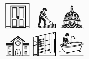 Set of construction and architecture icons isolated on white background