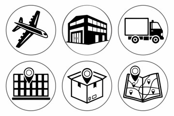 Logistics and distribution icons set isolated on white background