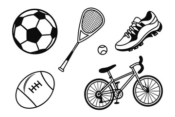 Sport equipment icons isolated on white background for fitness and exercise