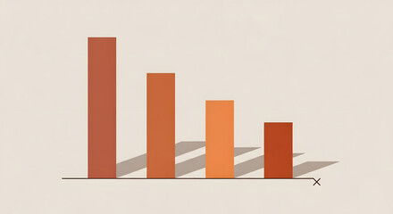 A minimalist bar chart illustrating a downward trend with four orange and red columns.
