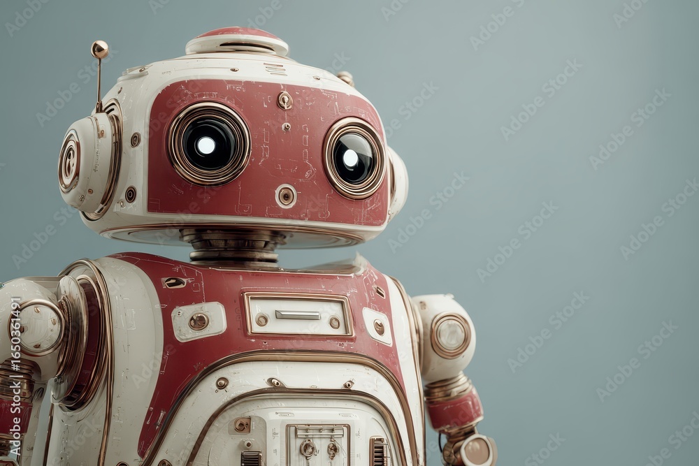 Poster innovative robotic design showcases realistic features and metallic textures in a studio setting dur