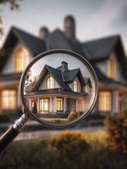 home inspection magnifying glass close up view of a luxurious house property real estate