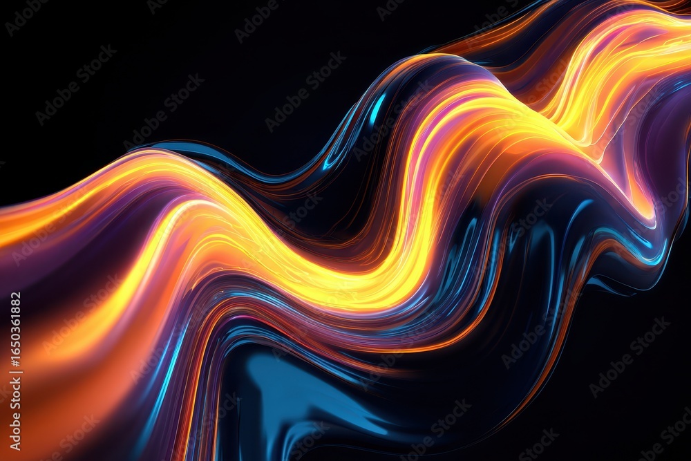 Poster vibrant blue and orange neon liquid abstract lines create a mesmerizing flow with smooth curves and 