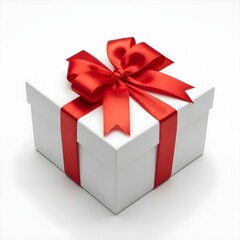 Fototapeta premium White gift box tied with a red ribbon and bow