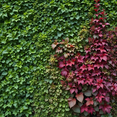 Vibrant Green and Red Leaf Wall: Nature's Colorful Tapestry - Perfect for Backgrounds and Textures