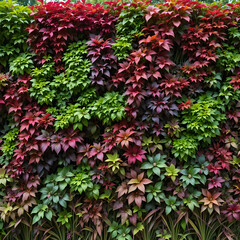Vibrant Living Wall: A Lush Tapestry of Green and Red Foliage