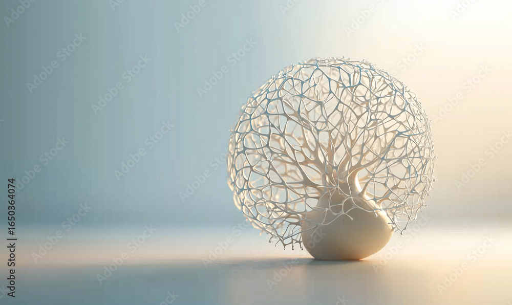 Poster A delicate, artistic sculpture resembling a tree with intricate branches on a soft gradient background.