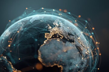 Global networking technology visualizing interconnectedness of the world through digital elements and glowing connections in a modern design
