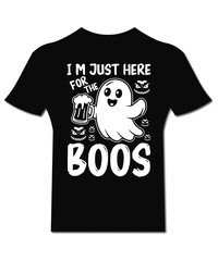 I’m Just Here for the Boos T-Shirt Funny Halloween Ghost & Beer Mug Vector, ai generated