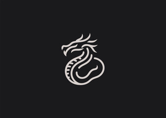 Fototapeta premium A sleek minimalist dragon logo in line art style, representing power, protection, and mystique.