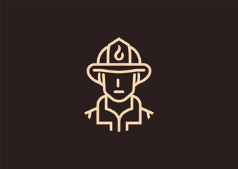 A bold minimalist firefighter logo in line art style, honoring courage, duty, and heroism.