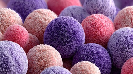 Furry, vibrant spheres in shades of pink & purple