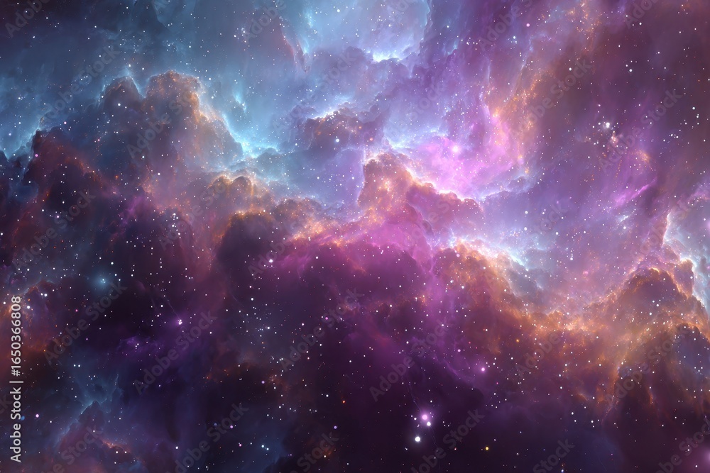 Poster colorful fractal nebula in outer space showcasing vibrant hues and intricate patterns, igniting the 