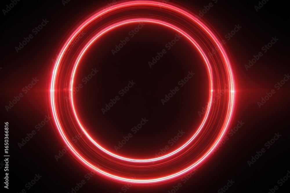 Aufkleber neon red circle ring creating an abstract visual effect on a dark background for modern digital art 