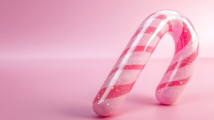 Pink candy cane on pink background, festive, holiday, sweet treat