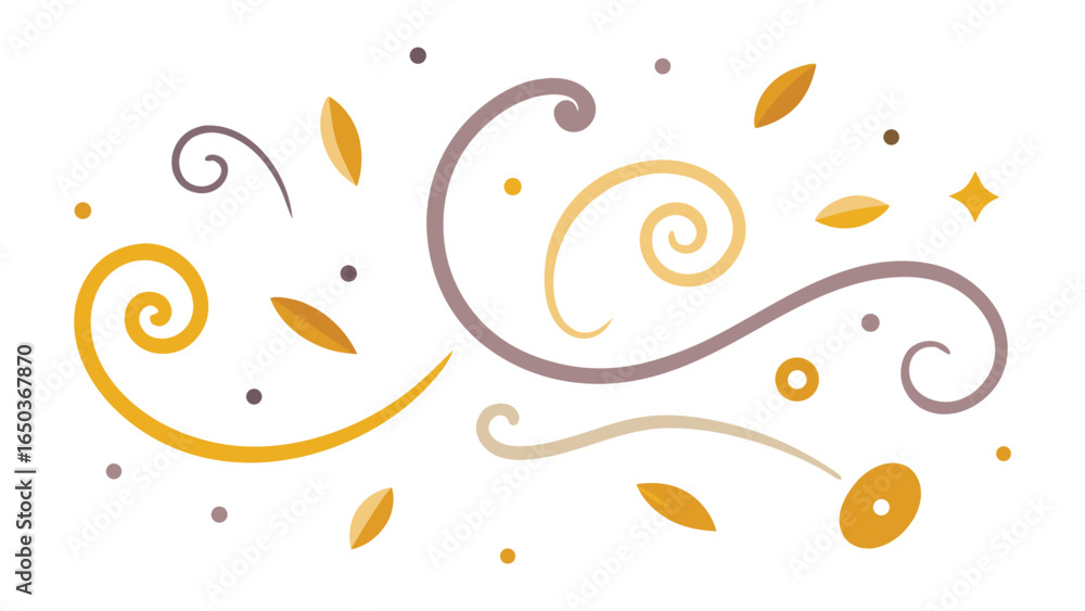 Poster vector art of abstract colorful swirl with dots and leaves isolated on white background.