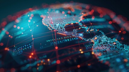 A 3D model of a globe with data streams connecting different continents, symbolizing the global flow of information in the digital age  ,3D render