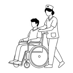 Wheelchair User Assistive Care: This image is ideal for disability, healthcare, and assistive care content, where a nurse is assisting a patient. It is also suitable for health blogs or magazines.
