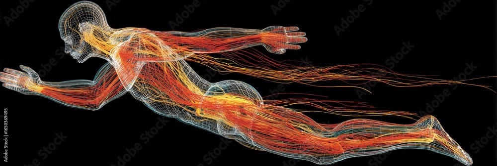 Poster Dynamic Representation of Human Movement With Vibrant Energy Trails Illustrating Athleticism and Biomechanics in Action During a Sprint