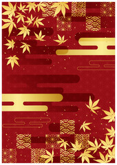 紅葉と金箔和柄背景