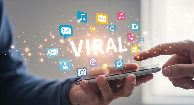 Capturing the Essence of Viral Content A Hand Holding a Smartphone Illustrating Rapid Digital Communication and Social Media Reach.