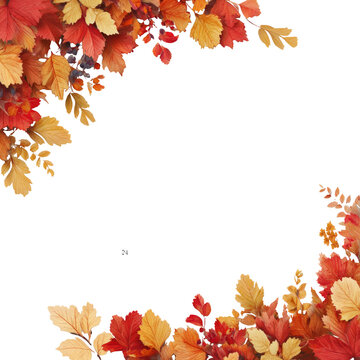 Warm autumn leaves border frame with red orange foliage background