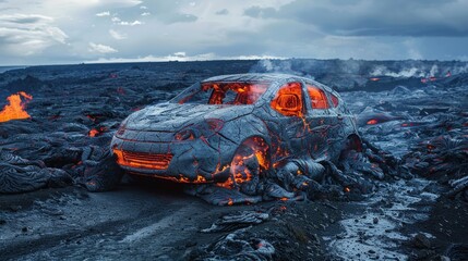 A car built from volcanic rock withstands extreme temperatures as it explores active lava fields Business car