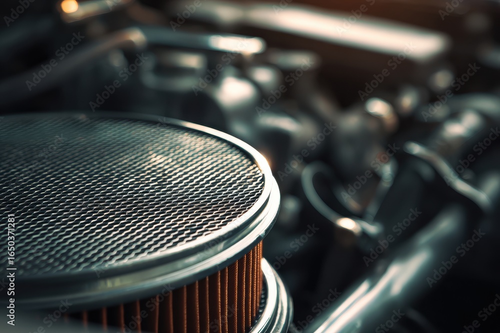 Aufkleber close up view of a car engine's air filter showcasing intricate design and functionality for optimal